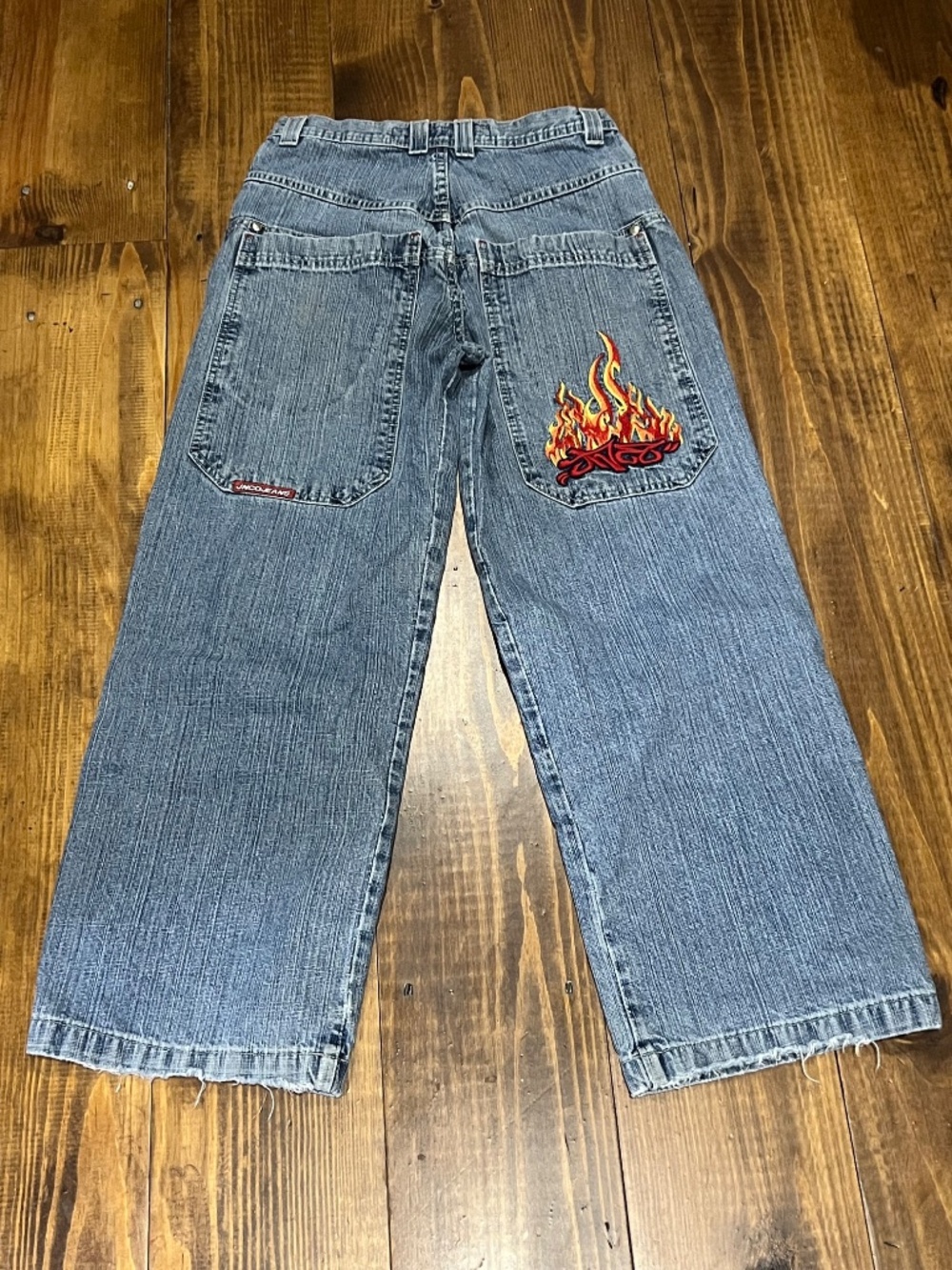 JNCO Jeans Vintage Y2K 90s Flame Baggy Leg Skater‎ Grunge 18 Boys Embroidered 29